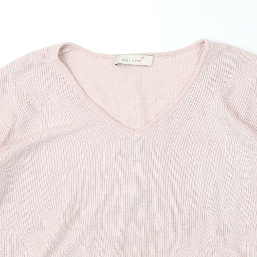 Marks and Spencer Womens Pink V-Neck  Viscose Pullover Jumper Size 16