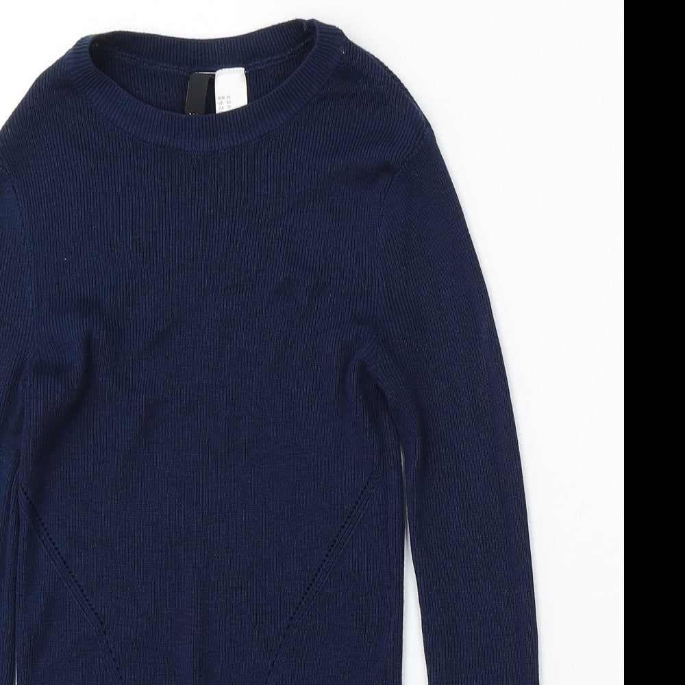 Divided Womens Blue Round Neck  Polyester Pullover Jumper Size XS
