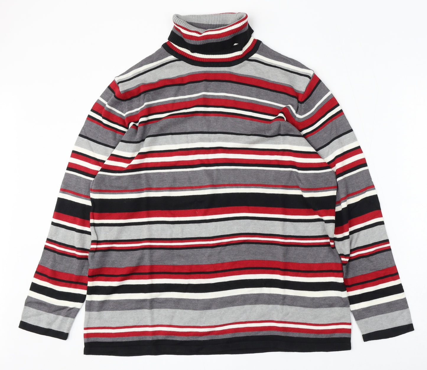 Preworn Womens Multicoloured Roll Neck Striped Cotton Pullover Jumper Size 18