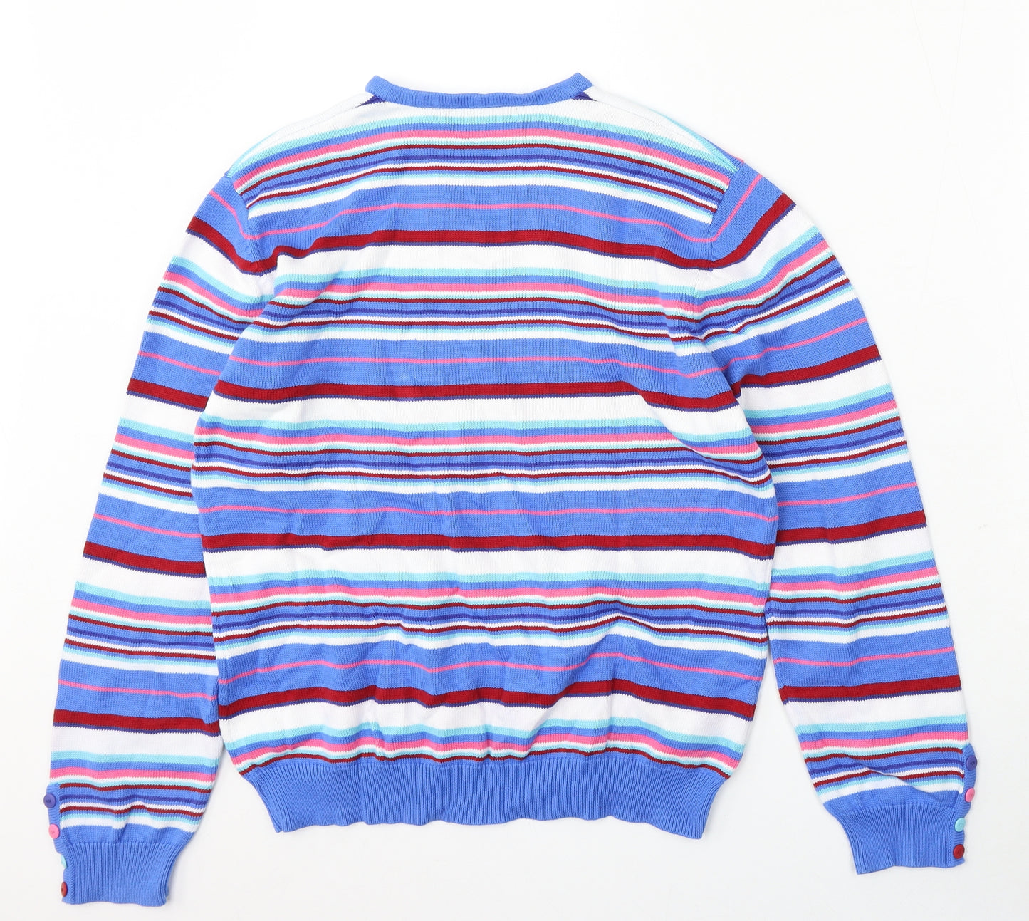 Tulchan Womens Multicoloured V-Neck Striped Cotton Pullover Jumper Size L