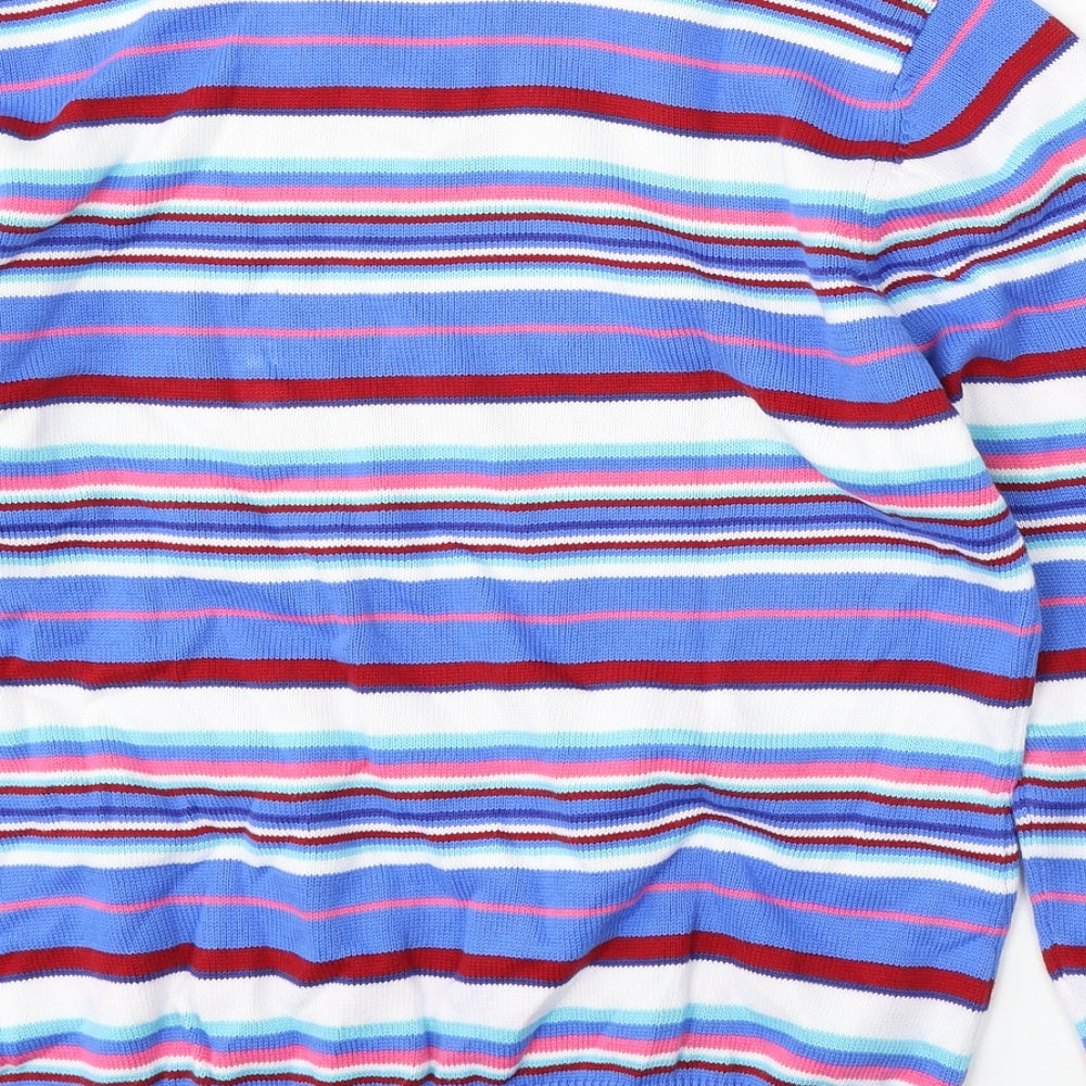 Tulchan Womens Multicoloured V-Neck Striped Cotton Pullover Jumper Size L