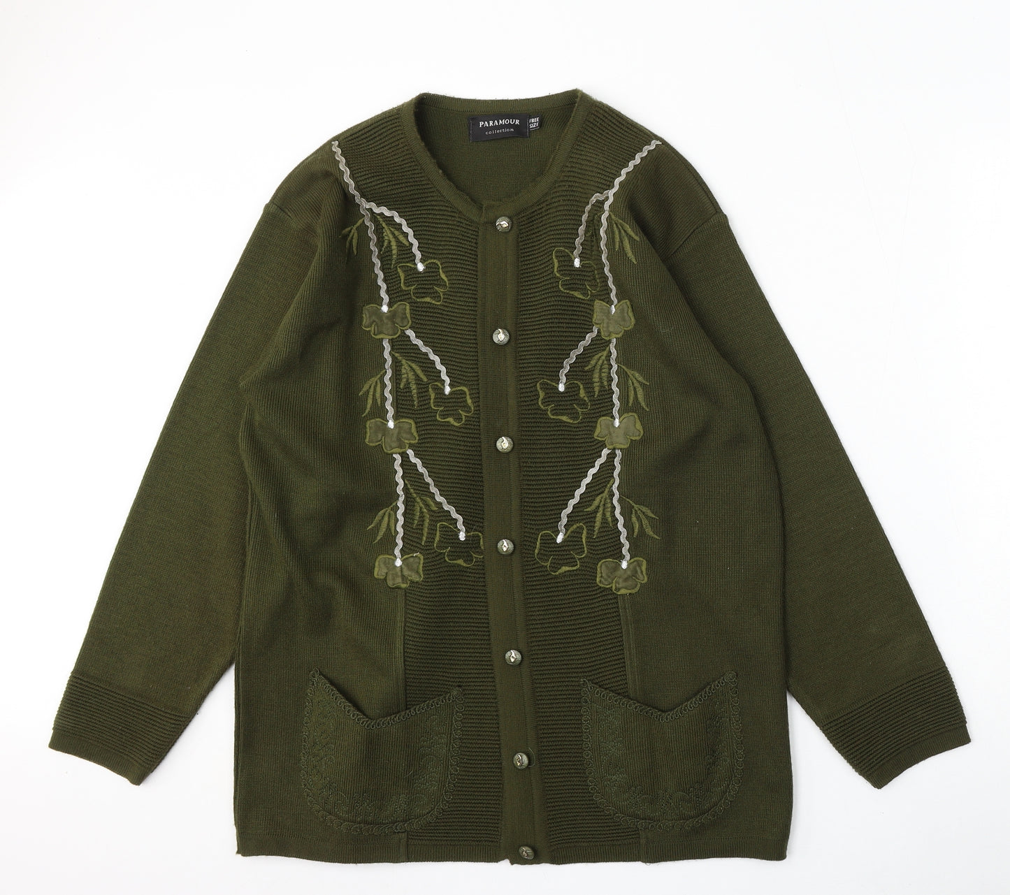 Paramour Womens Green Round Neck  Polyester Cardigan Jumper One Size