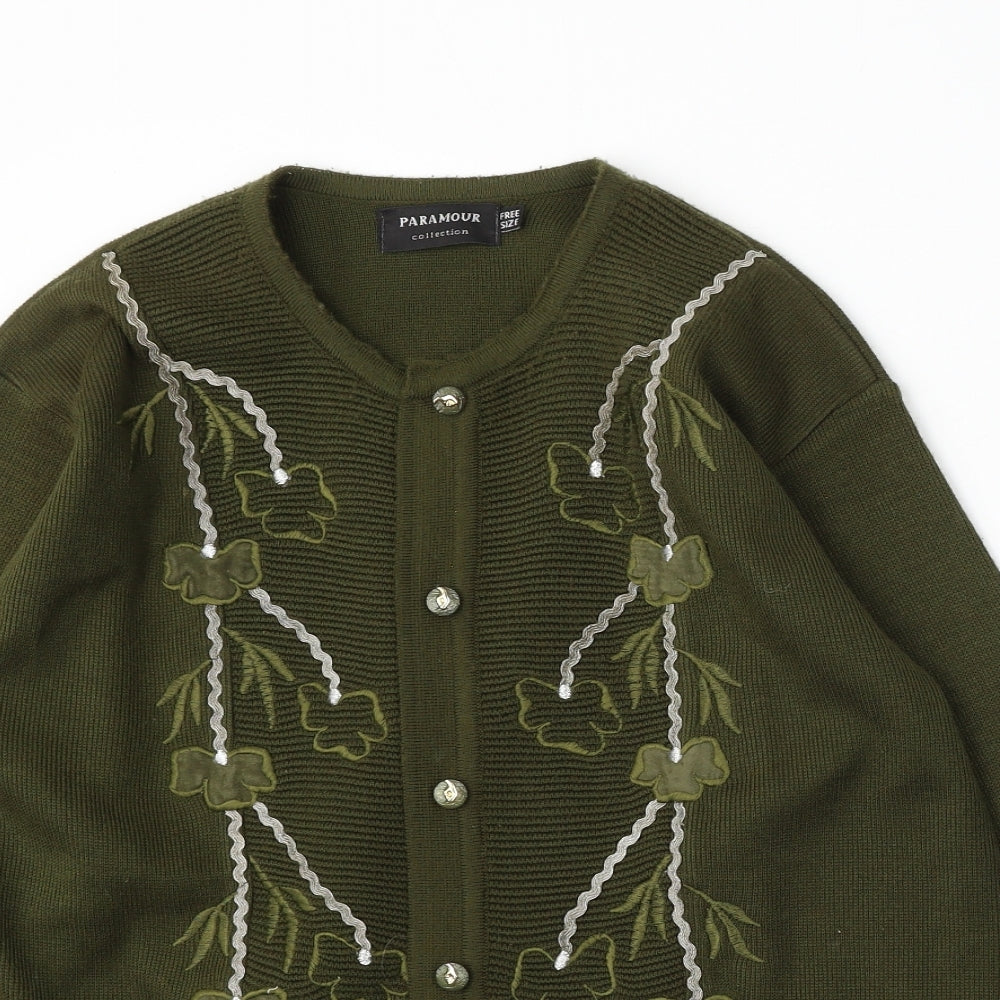 Paramour Womens Green Round Neck  Polyester Cardigan Jumper One Size