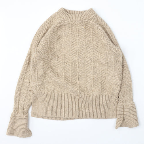 H&M Womens Beige Round Neck  Acrylic Pullover Jumper Size XS
