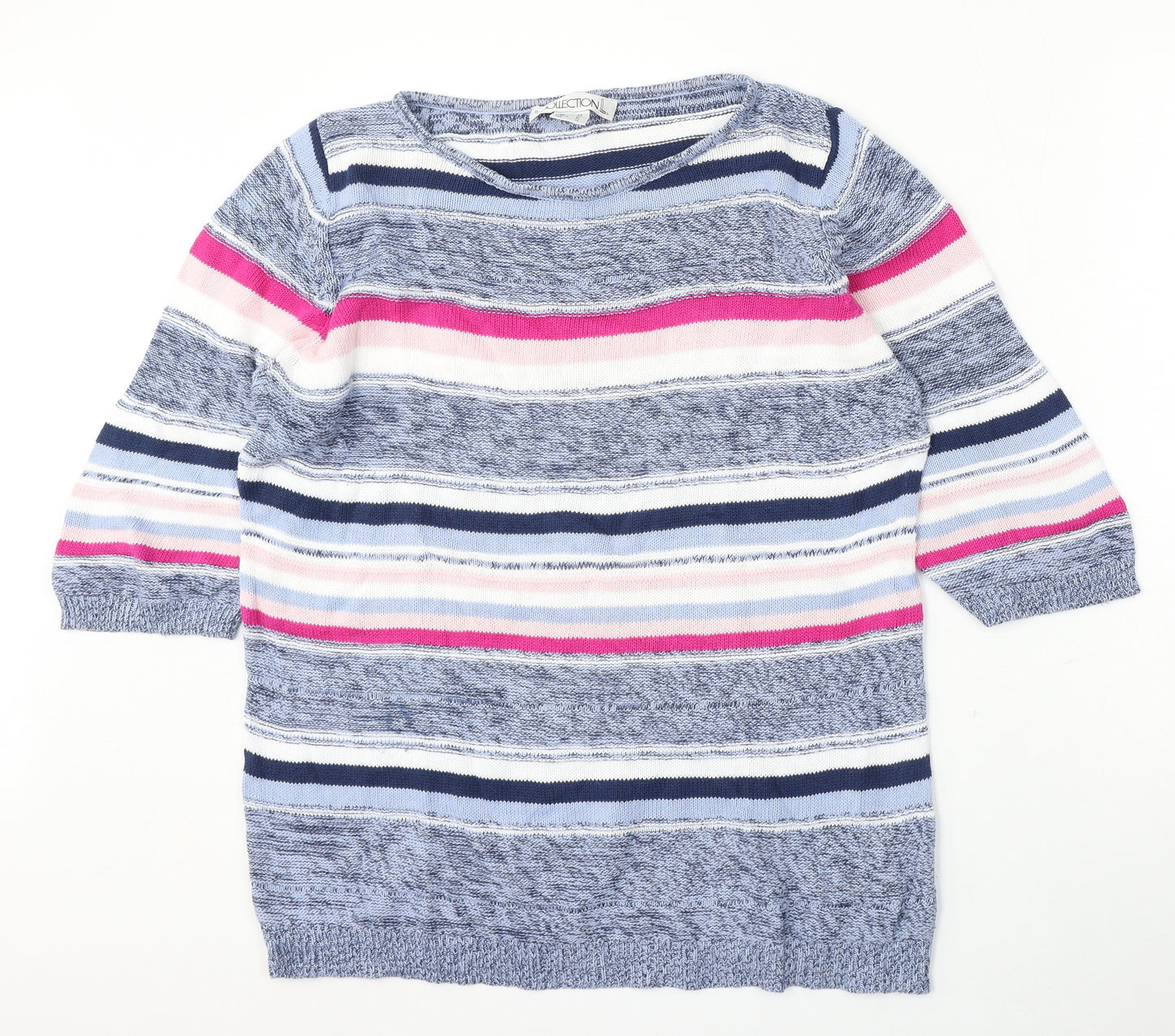 Collection L Womens Multicoloured Boat Neck Striped Cotton Pullover Jumper Size 18