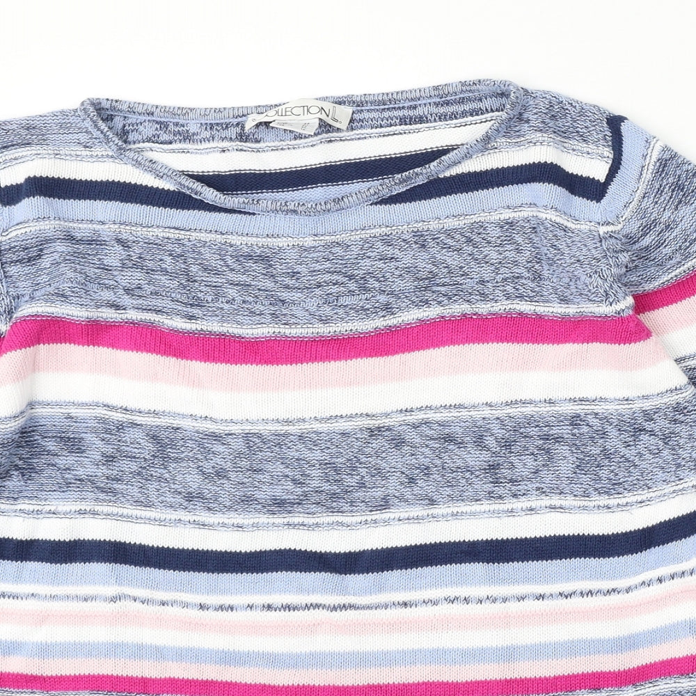 Collection L Womens Multicoloured Boat Neck Striped Cotton Pullover Jumper Size 18