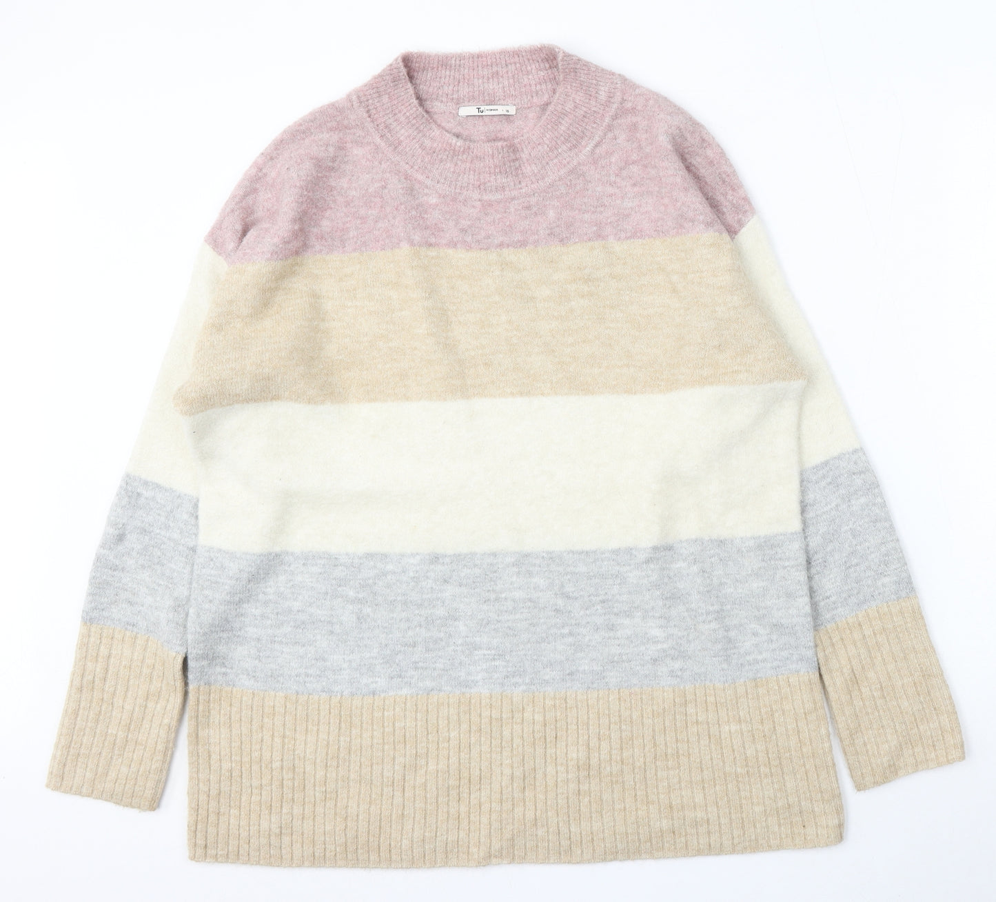 TU Womens Multicoloured Round Neck Striped Acrylic Pullover Jumper Size 16