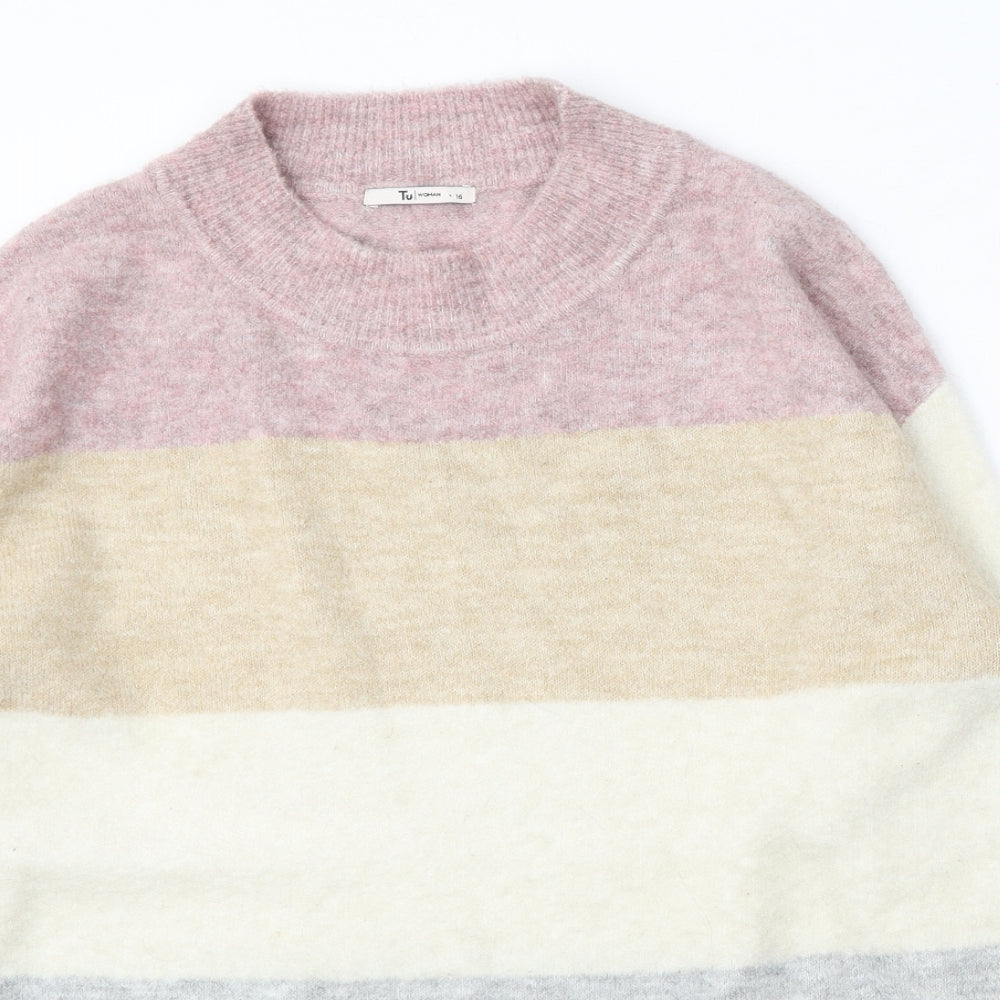 TU Womens Multicoloured Round Neck Striped Acrylic Pullover Jumper Size 16