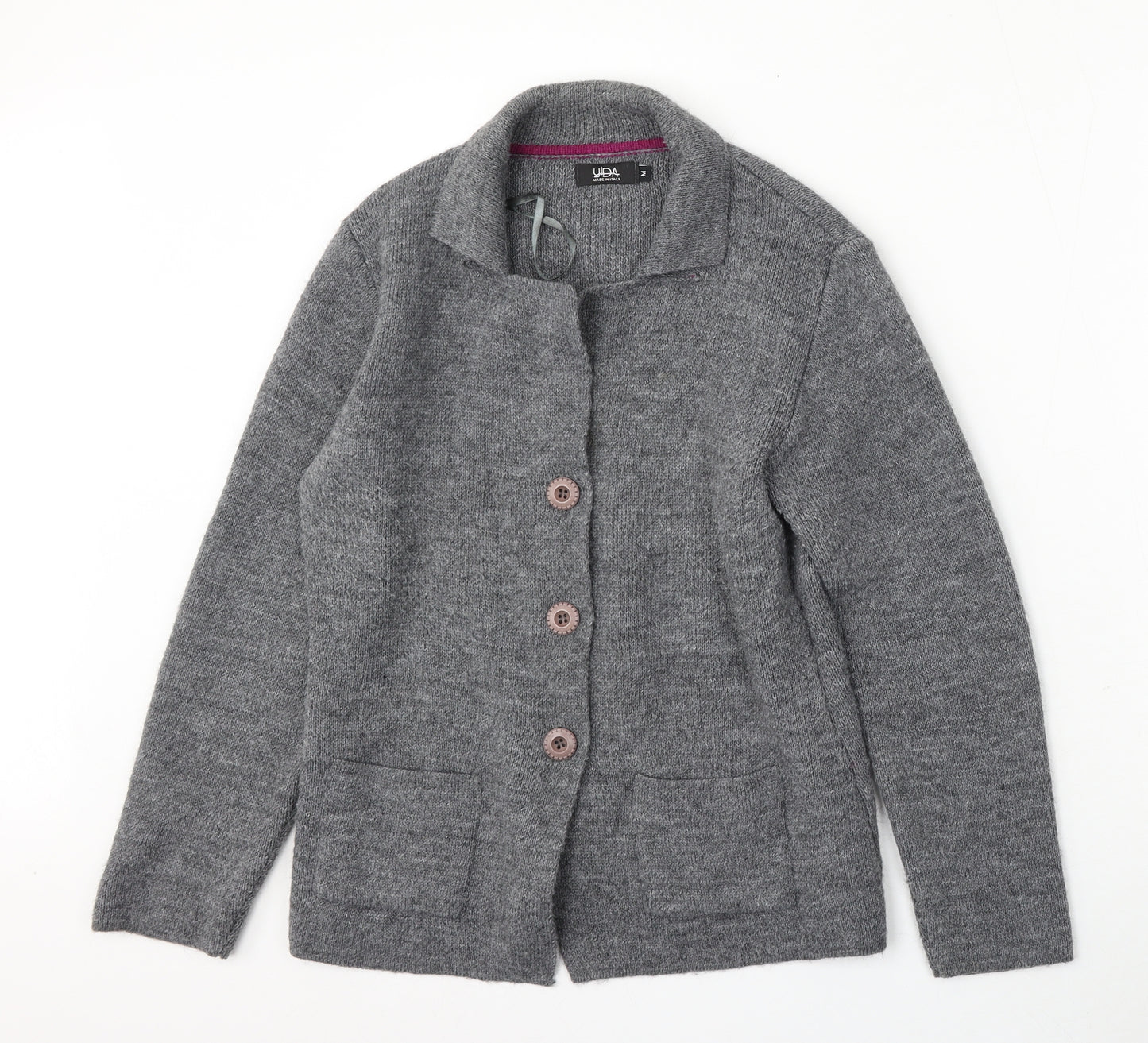 Made in Italy Womens Grey Round Neck  Wool Cardigan Jumper Size M