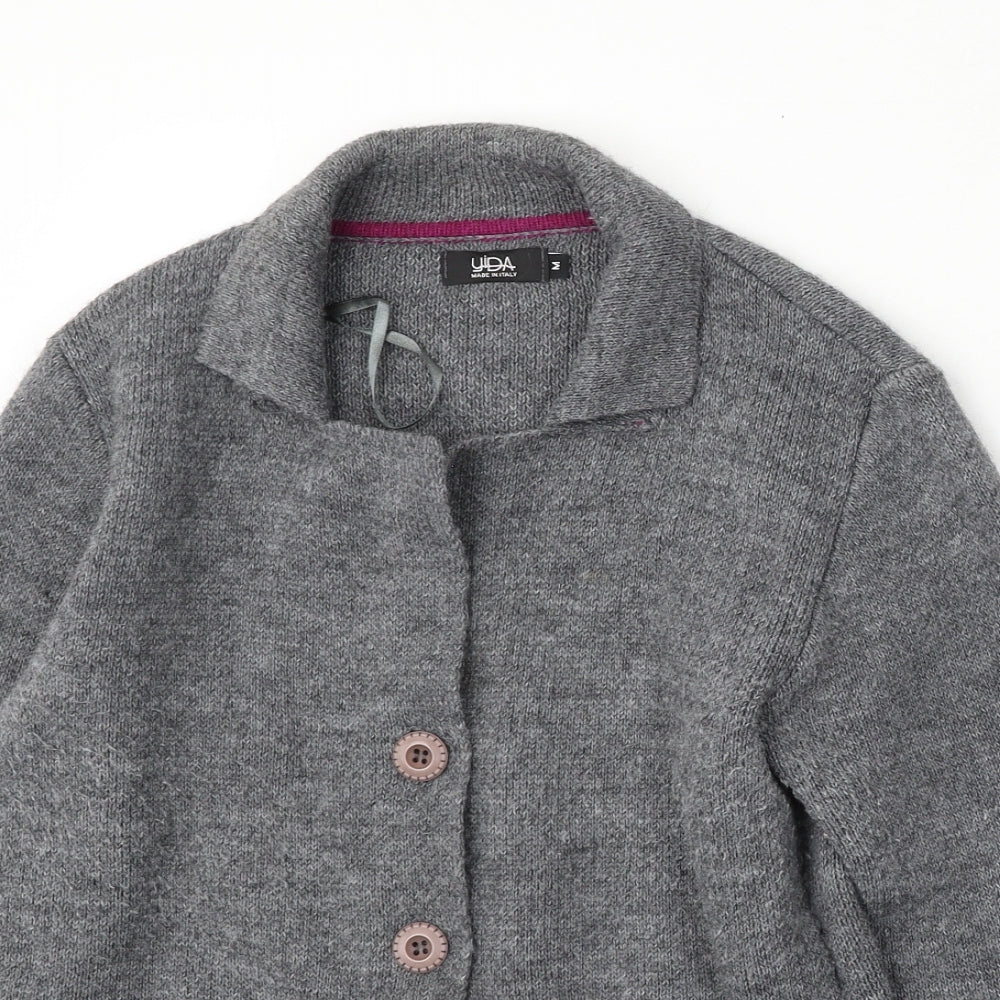 Made in Italy Womens Grey Round Neck  Wool Cardigan Jumper Size M