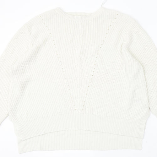 Peacocks Womens White Round Neck  Acrylic Pullover Jumper Size XL