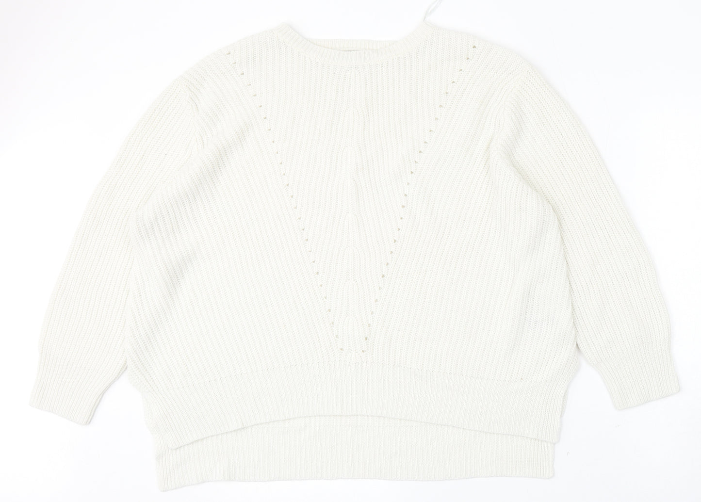Peacocks Womens White Round Neck  Acrylic Pullover Jumper Size XL