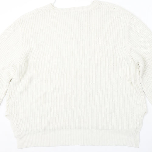 Peacocks Womens White Round Neck  Acrylic Pullover Jumper Size XL