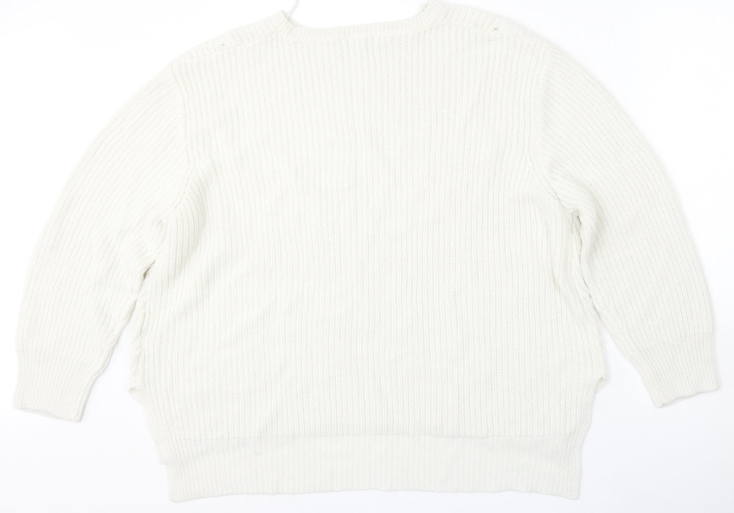 Peacocks Womens White Round Neck  Acrylic Pullover Jumper Size XL