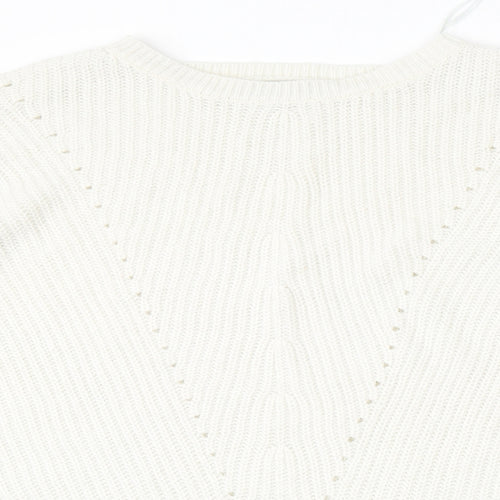 Peacocks Womens White Round Neck  Acrylic Pullover Jumper Size XL