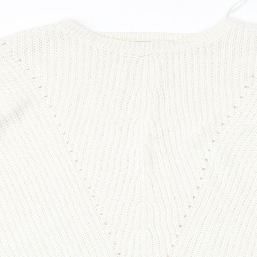 Peacocks Womens White Round Neck  Acrylic Pullover Jumper Size XL