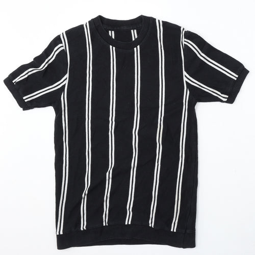 Topman Mens Black Round Neck Striped Cotton Pullover Jumper Size S