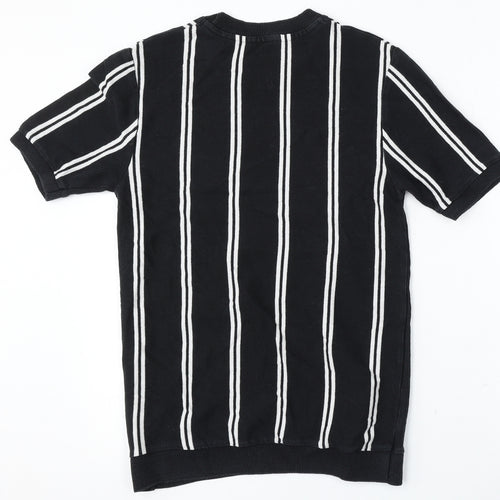 Topman Mens Black Round Neck Striped Cotton Pullover Jumper Size S
