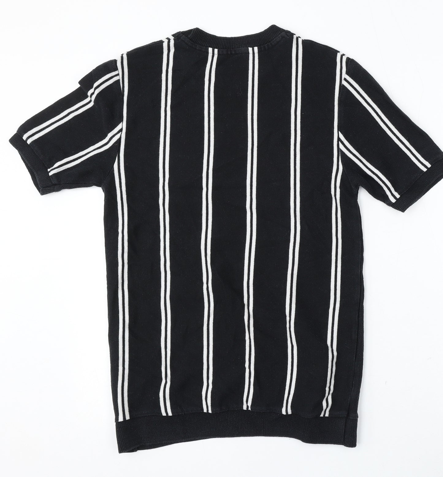 Topman Mens Black Round Neck Striped Cotton Pullover Jumper Size S