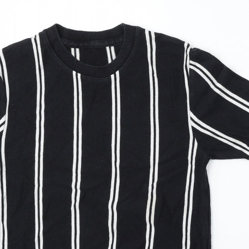 Topman Mens Black Round Neck Striped Cotton Pullover Jumper Size S