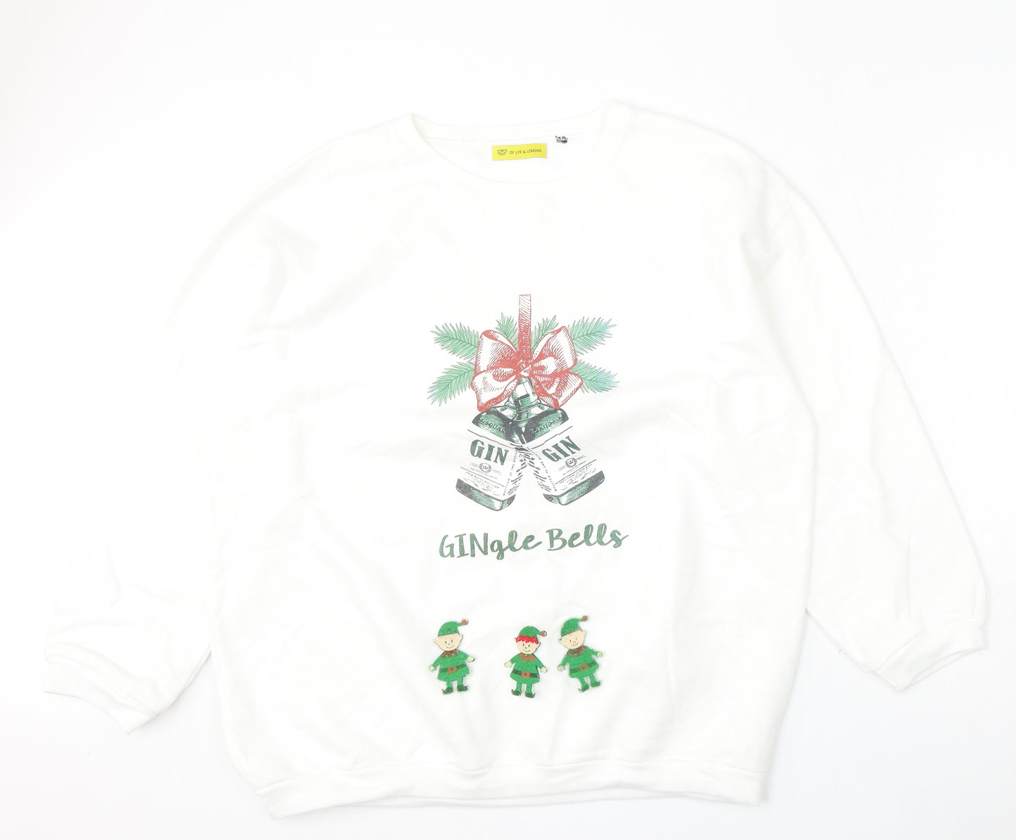 Of life and lemons Womens White  Cotton Pullover Sweatshirt Size L