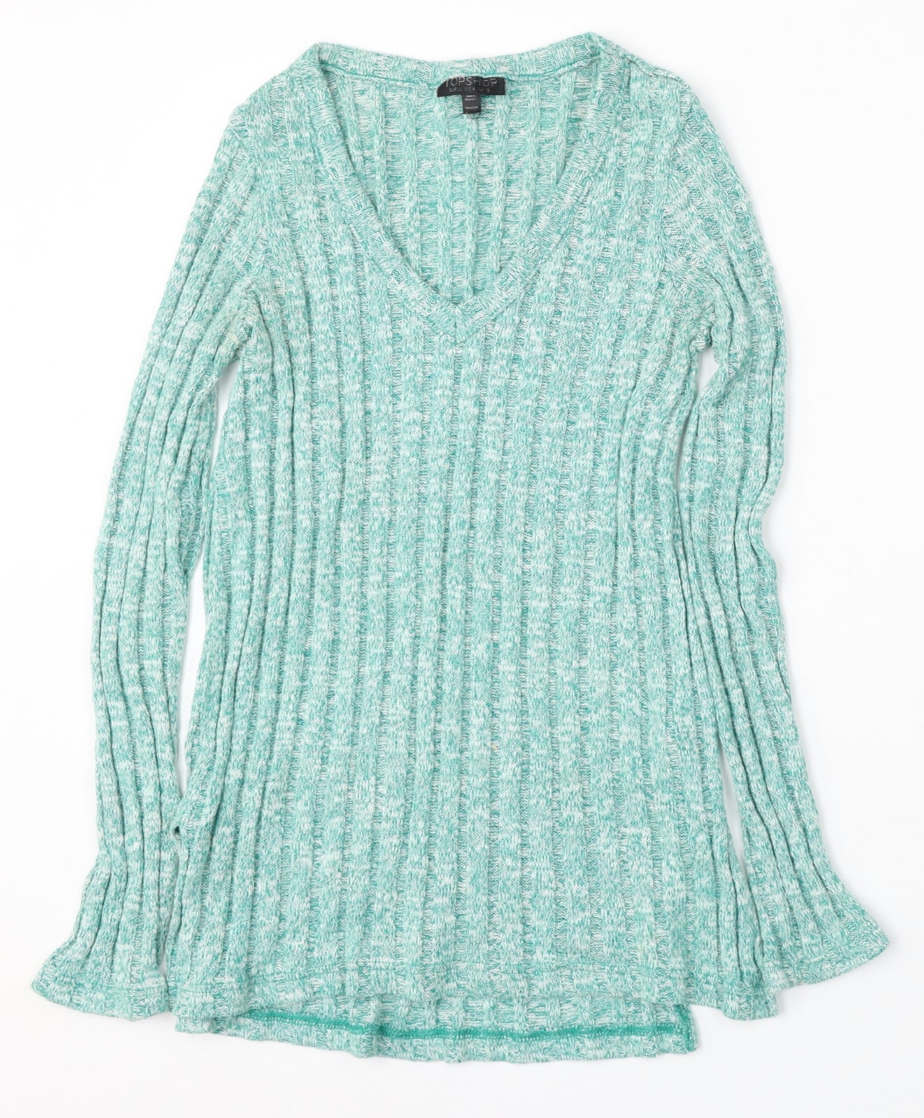 Topshop Womens Green V-Neck  Acrylic Pullover Jumper Size 8