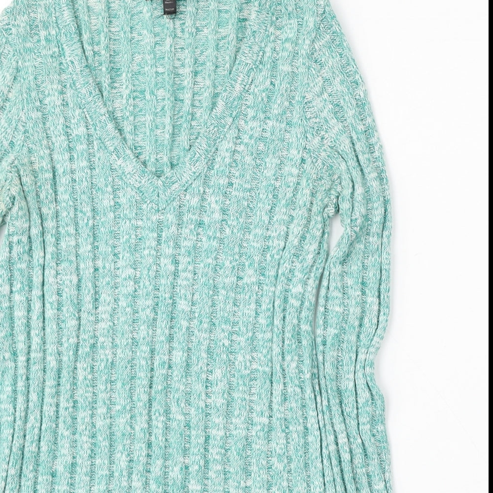 Topshop Womens Green V-Neck  Acrylic Pullover Jumper Size 8