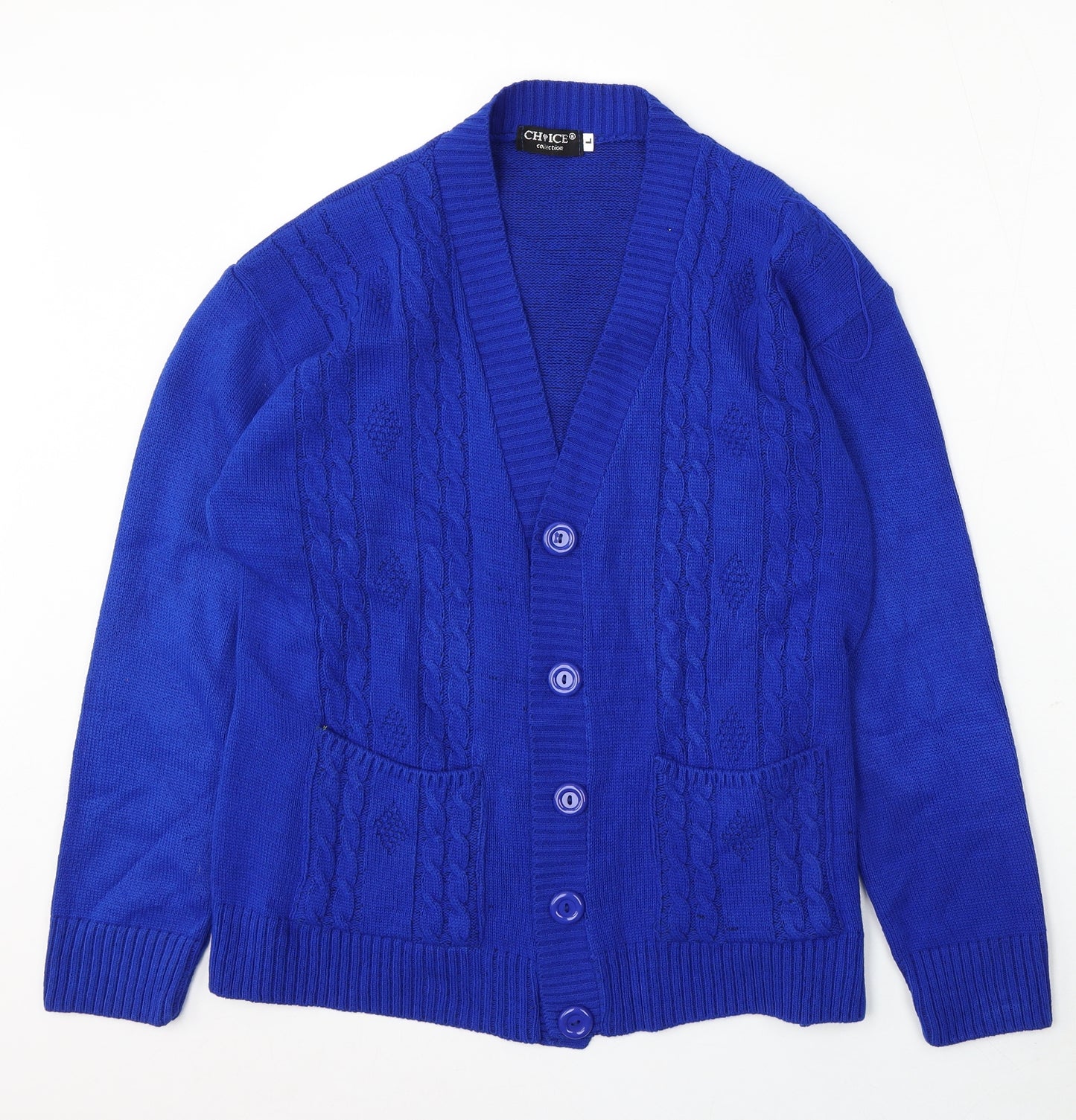 Choice Womens Blue V-Neck  Polyester Cardigan Jumper Size L
