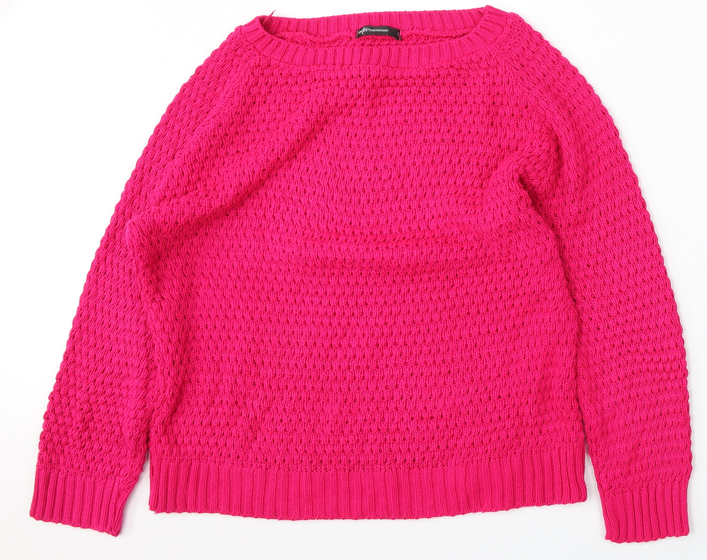 Internacionale Womens Pink Round Neck  Acrylic Pullover Jumper Size L