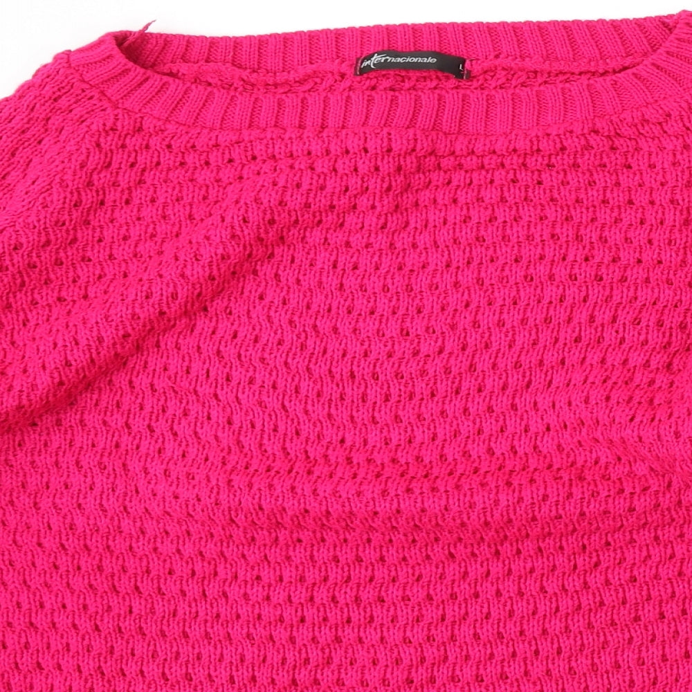 Internacionale Womens Pink Round Neck  Acrylic Pullover Jumper Size L