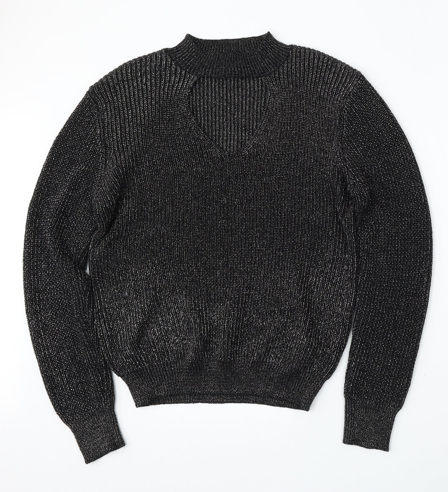Peacocks Womens Black Round Neck  Acrylic Pullover Jumper Size L