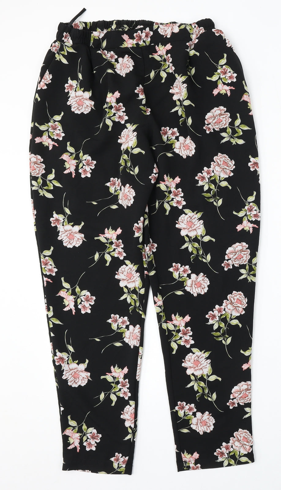 Primark Womens Black Floral Polyester Trousers  Size 14 L28 in Regular