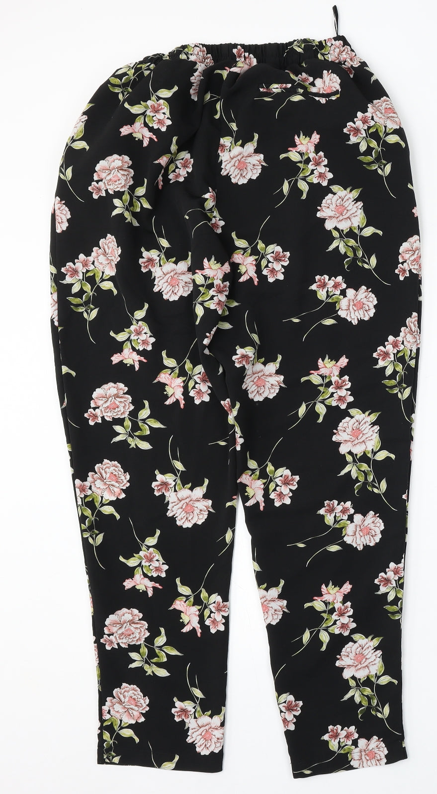 Primark Womens Black Floral Polyester Trousers  Size 14 L28 in Regular