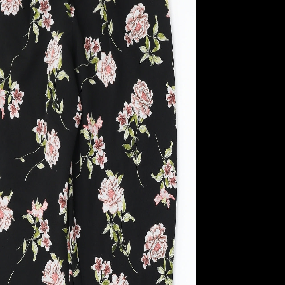 Primark Womens Black Floral Polyester Trousers  Size 14 L28 in Regular