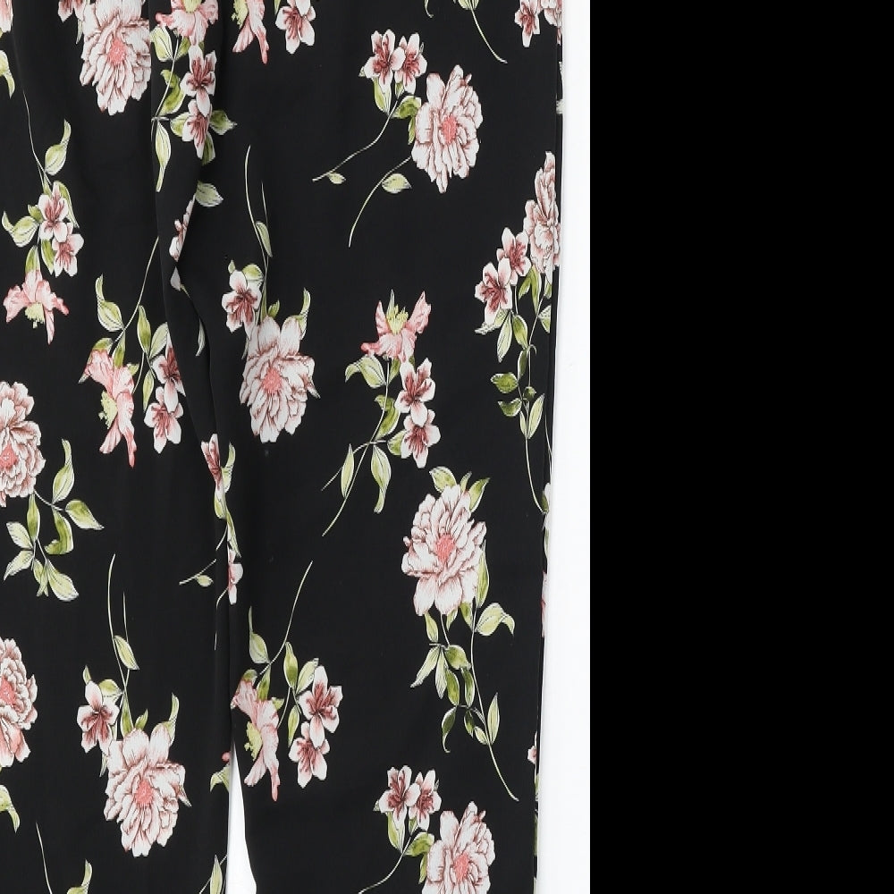 Primark Womens Black Floral Polyester Trousers  Size 14 L28 in Regular