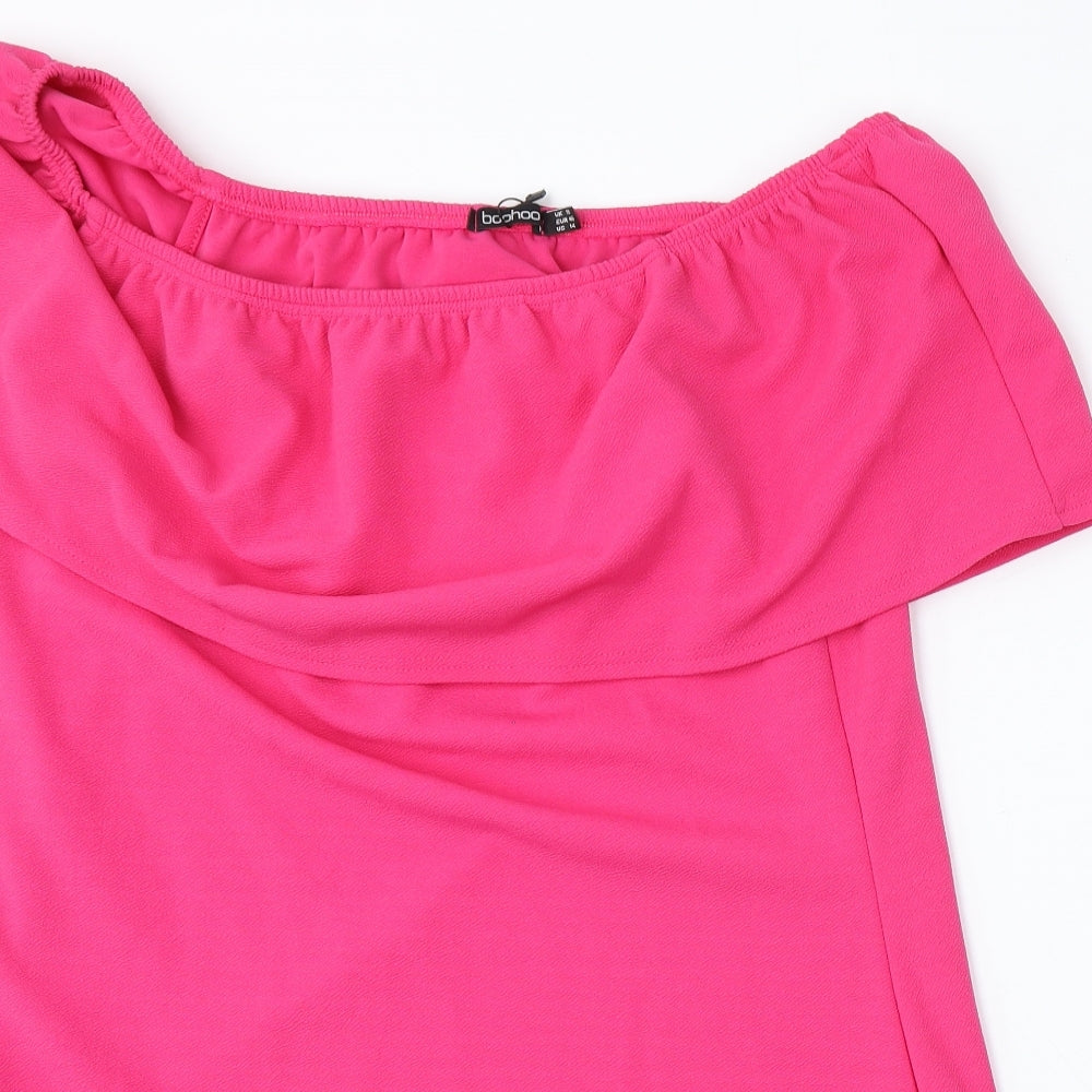 Boohoo Womens Pink  Polyester Basic Blouse Size 18 Round Neck