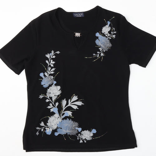 Saloos Womens Black  Polyester Basic T-Shirt Size M Round Neck