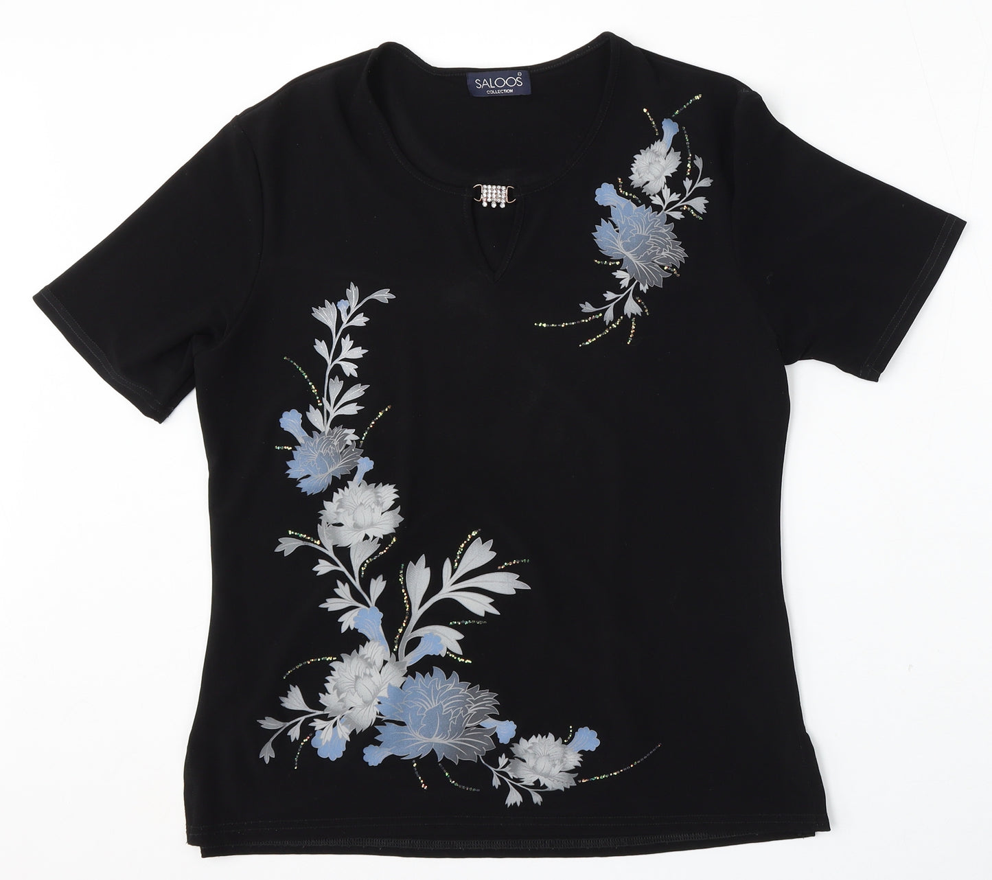 Saloos Womens Black  Polyester Basic T-Shirt Size M Round Neck