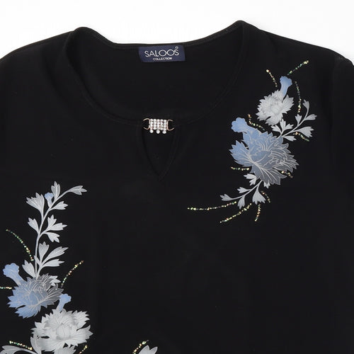 Saloos Womens Black  Polyester Basic T-Shirt Size M Round Neck