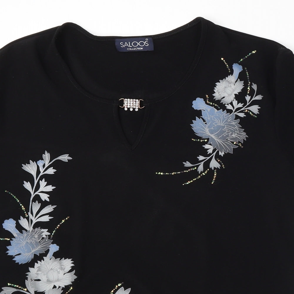 Saloos Womens Black  Polyester Basic T-Shirt Size M Round Neck