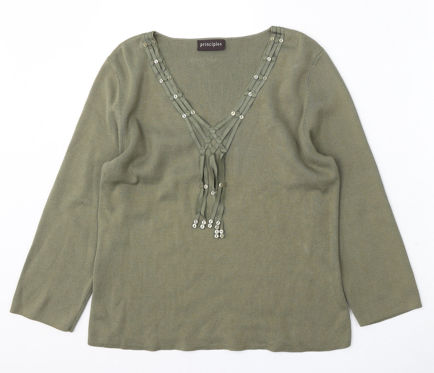Principles Womens Green V-Neck  Cotton Pullover Jumper Size 18