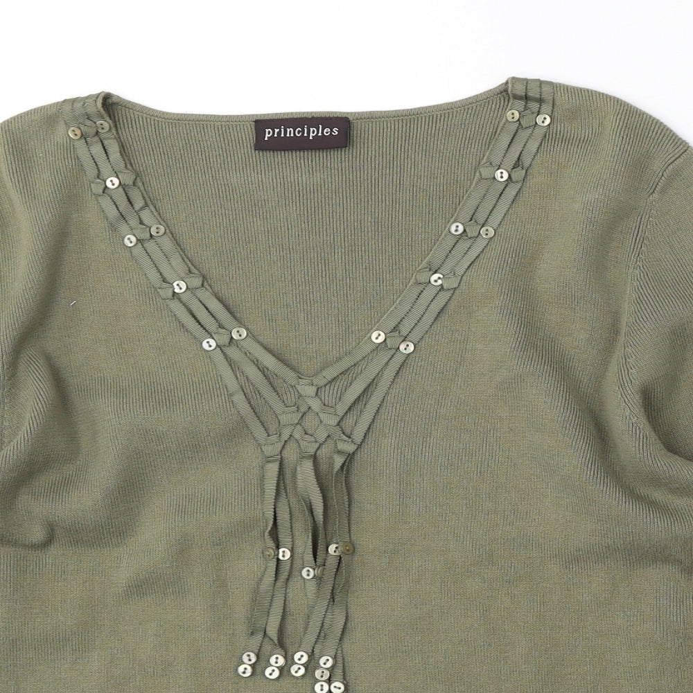 Principles Womens Green V-Neck  Cotton Pullover Jumper Size 18