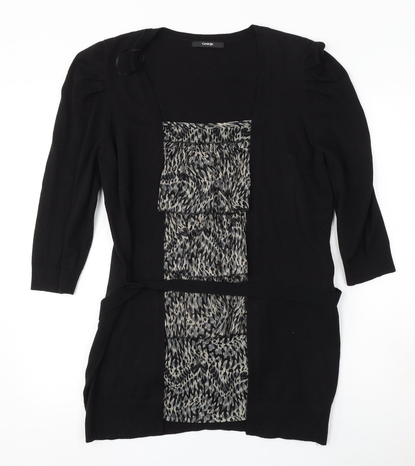 George Womens Black Round Neck Animal Print Cotton Pullover Jumper Size 14