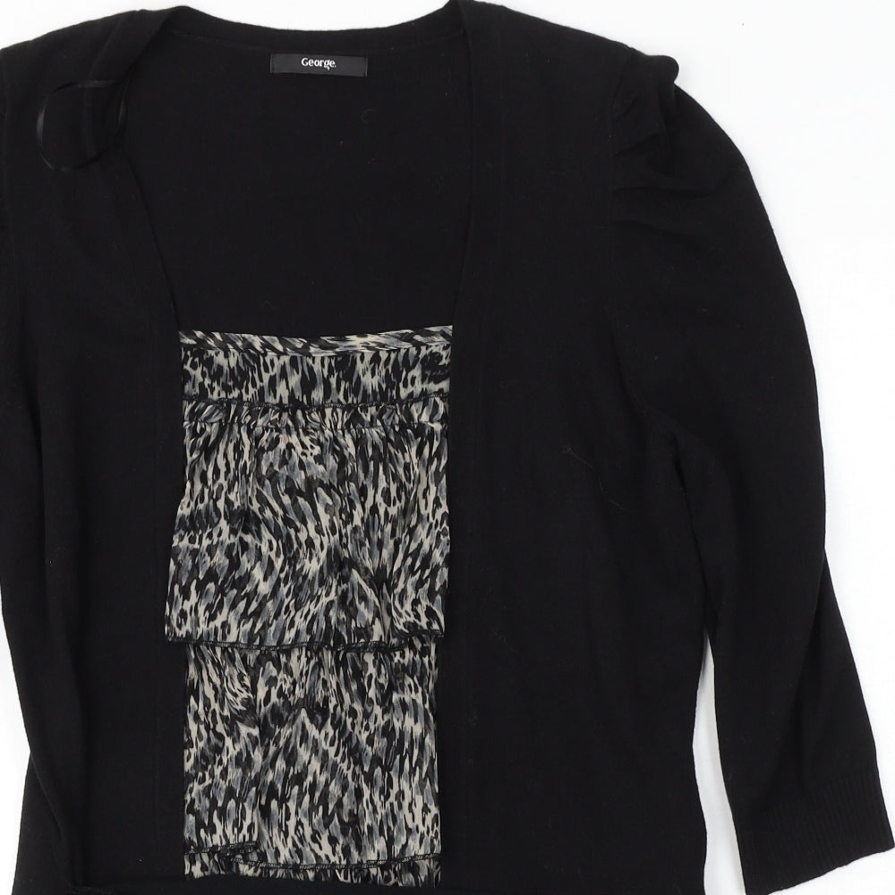 George Womens Black Round Neck Animal Print Cotton Pullover Jumper Size 14