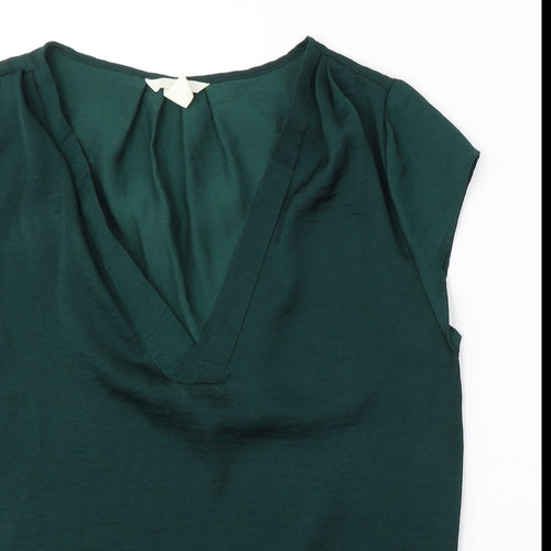 H&M Womens Green  Polyester Basic Blouse Size 6 V-Neck