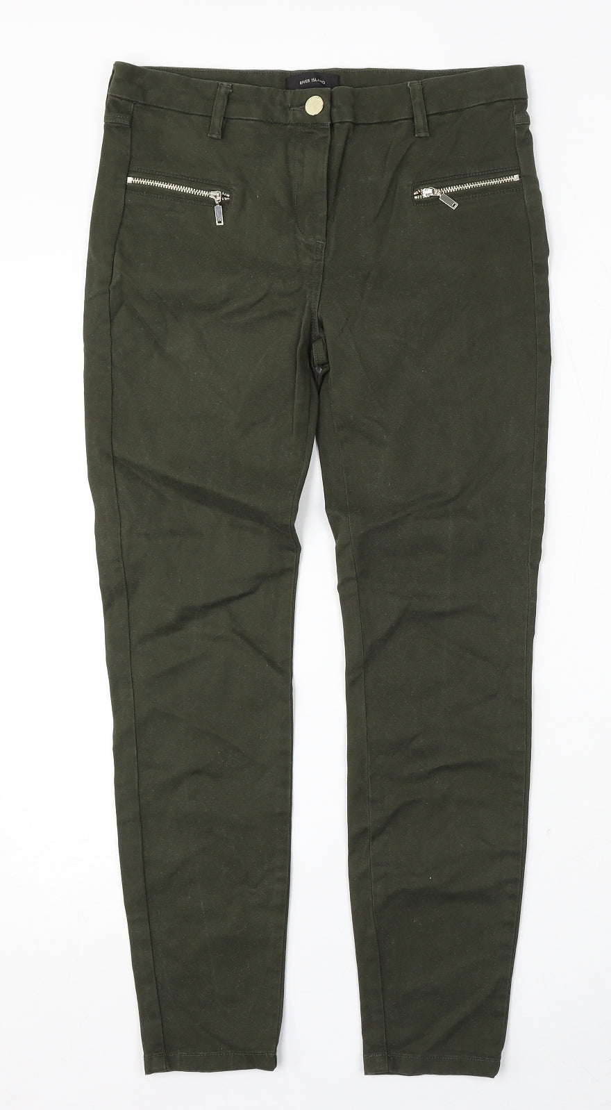 River Island Womens Green  Cotton Straight Jeans Size 10 L28 in Regular Button