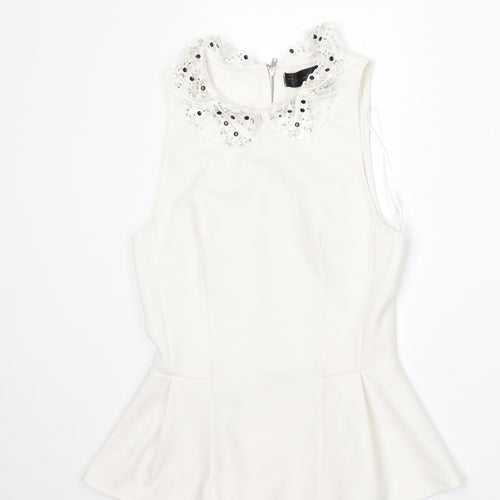 Topshop Womens White  Polyester Basic Blouse Size 8 Round Neck