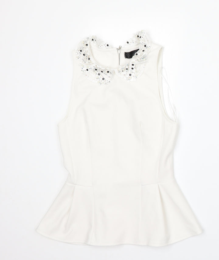 Topshop Womens White  Polyester Basic Blouse Size 8 Round Neck