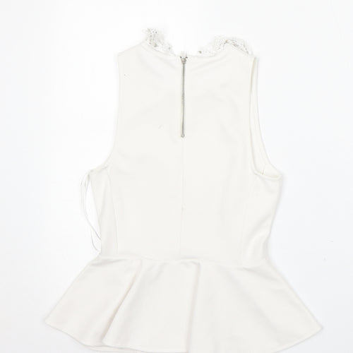 Topshop Womens White  Polyester Basic Blouse Size 8 Round Neck
