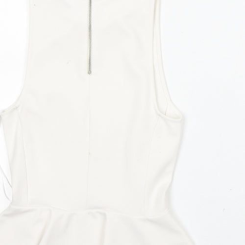 Topshop Womens White  Polyester Basic Blouse Size 8 Round Neck